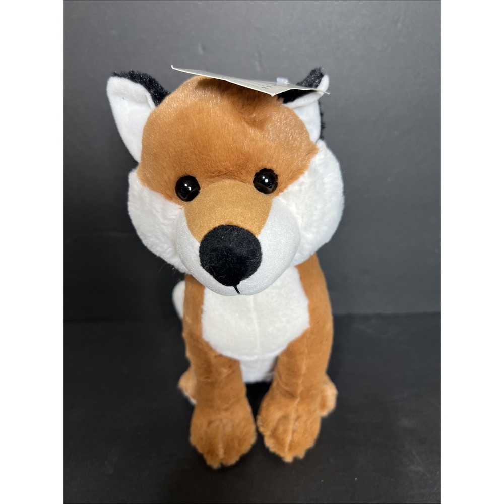 Goffa Stuffed Animal Plush Wolf Dog black Eyes Brown & White '10' Sample